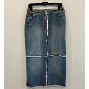 NEW Vintage Ralph Lauren Womens Patchwork Denim Maxi Skirt Western Country XS